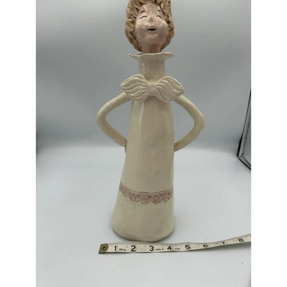 Olivia Boye Angel Ceramic 13in Hand Painted Ivory Pink Signed decanter